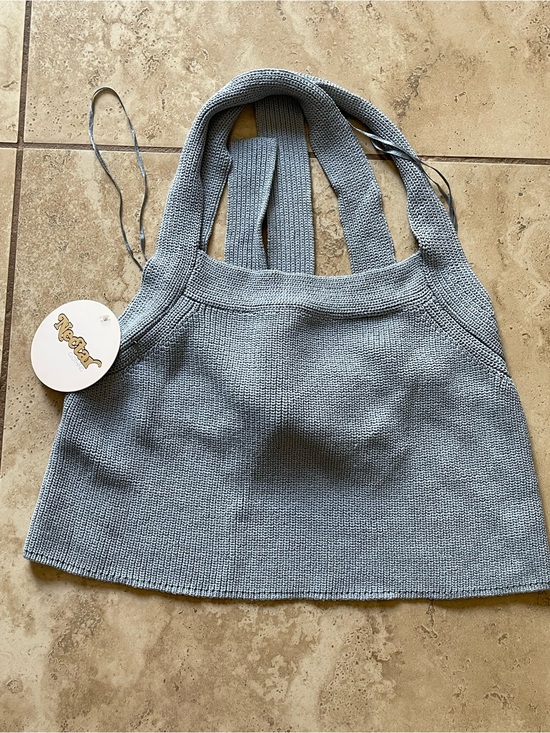 Nectar Clothing Tops - Neutral Blue Knit Cropped Tank Top
